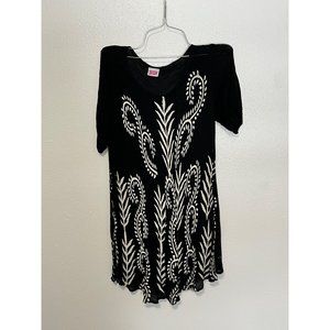 Ge Gal Tunic Peasant Top/ Swimsuit Coverup Black with Cream Design Womans Free S